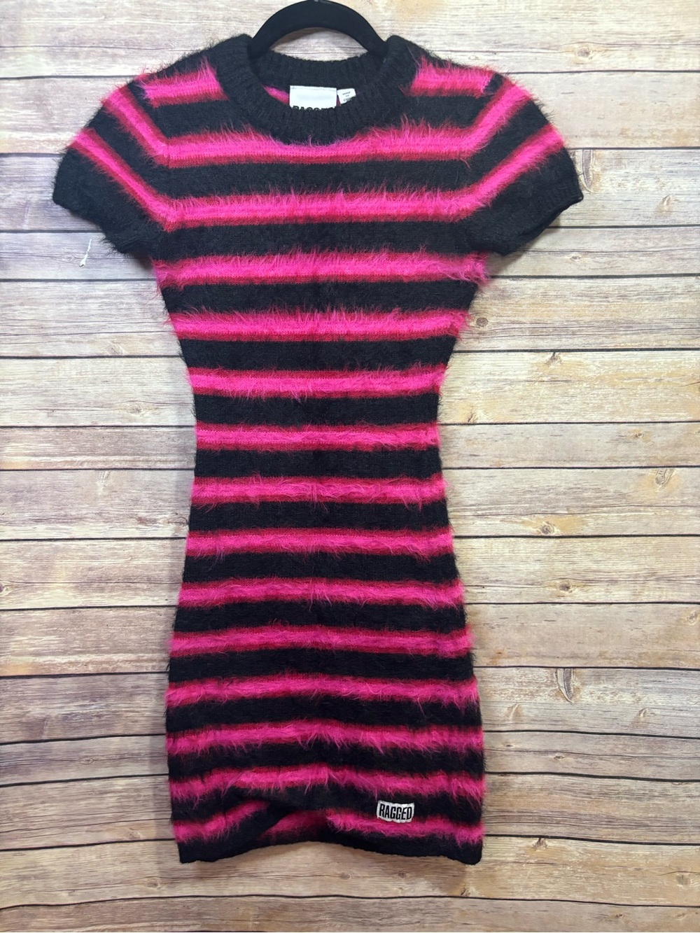 urban outfitters ragged jeans pink black striped sweater dress medium
